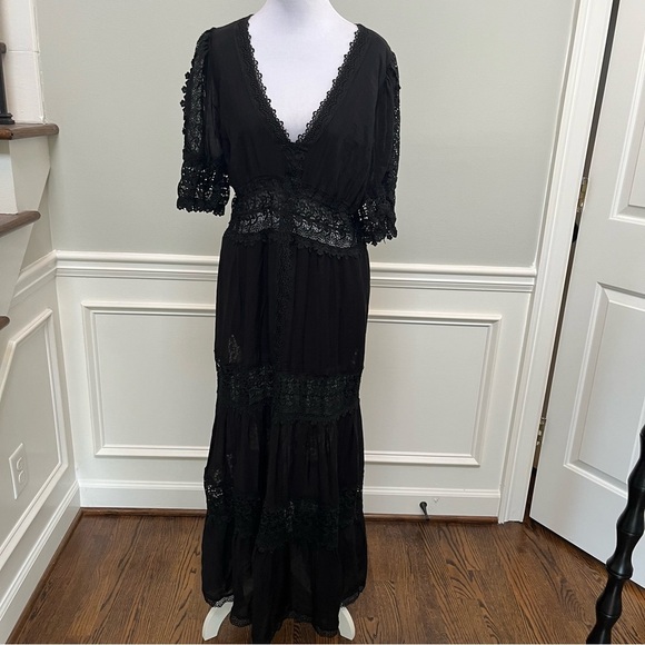 Elan Lace Tiered Maxi Dress L - Picture 2 of 11